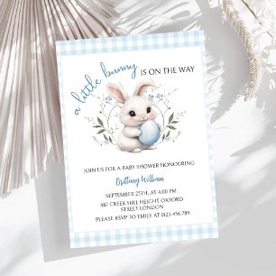 A Little Bunny is on the Way Blue Boy Baby Shower Invitation