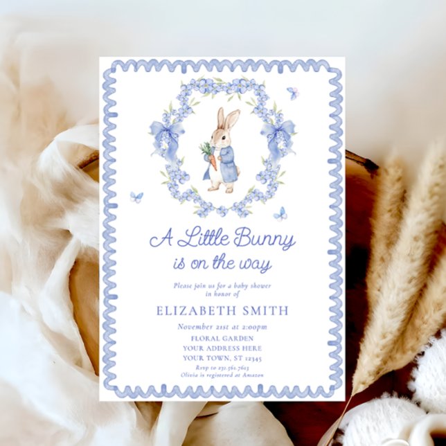 A Little Bunny Is On The Way Boy Baby Shower Invitation (Creator Uploaded)