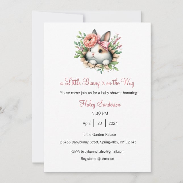A Little Bunny is on the Way Invitation, Baby Invitation (Front)