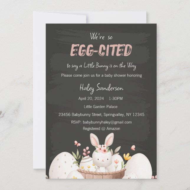 A Little Bunny is on the Way Invitation, Egg-cited Invitation (Front)