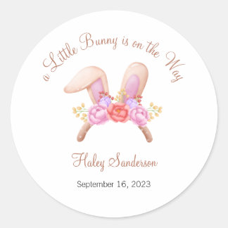 A Little Bunny is on the Way Label, Baby Classic Round Sticker