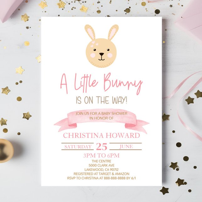 A Little Bunny Is On The Way! Pink Baby Shower Invitation (Creator Uploaded)