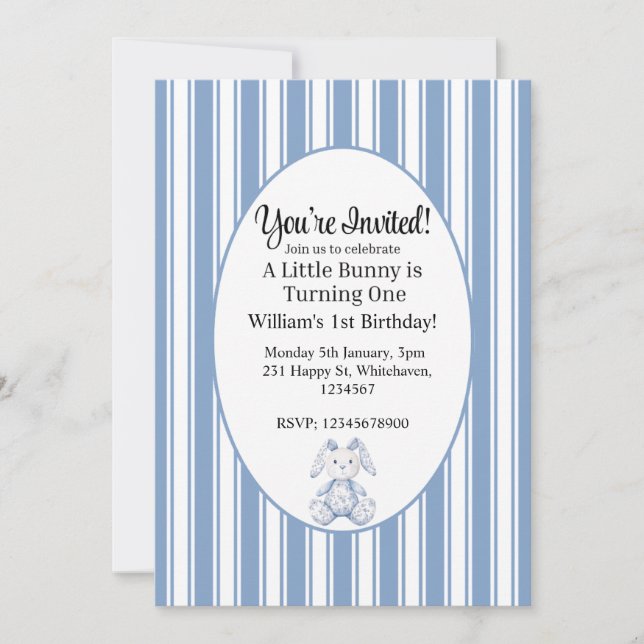 A Little Bunny is Turning One Invitation (Front)