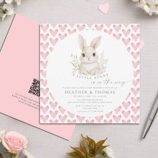 A Little Bunny Pink QR Code Baby Shower Invitation