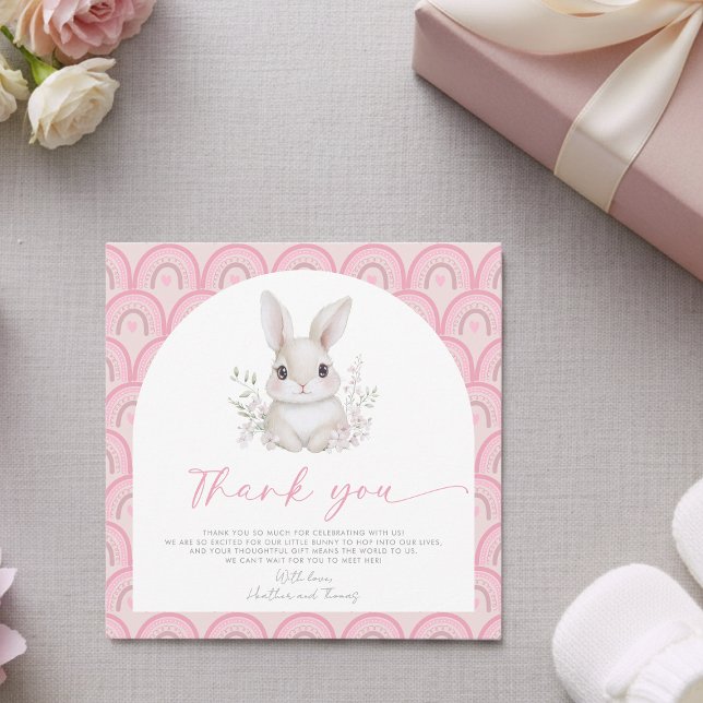 A Little Bunny Pink Rainbow Baby Shower  Thank You Card (Creator Uploaded)