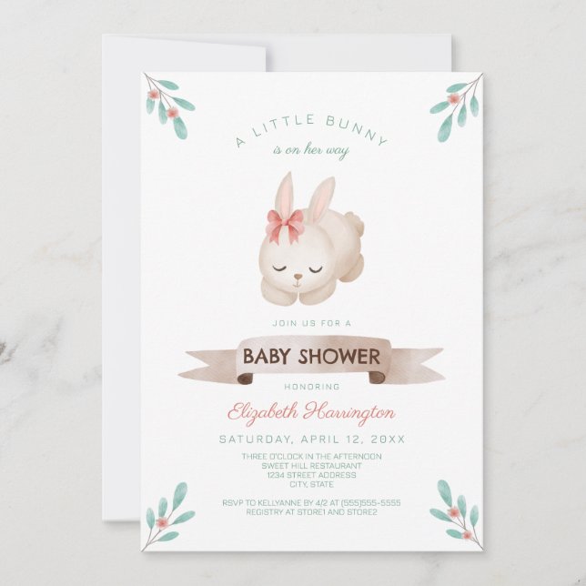 A Little Bunny Spring Girl Baby Shower Invitation (Front)
