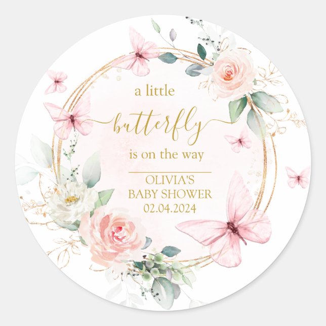A little butterfly baby shower  classic round sticker (Front)