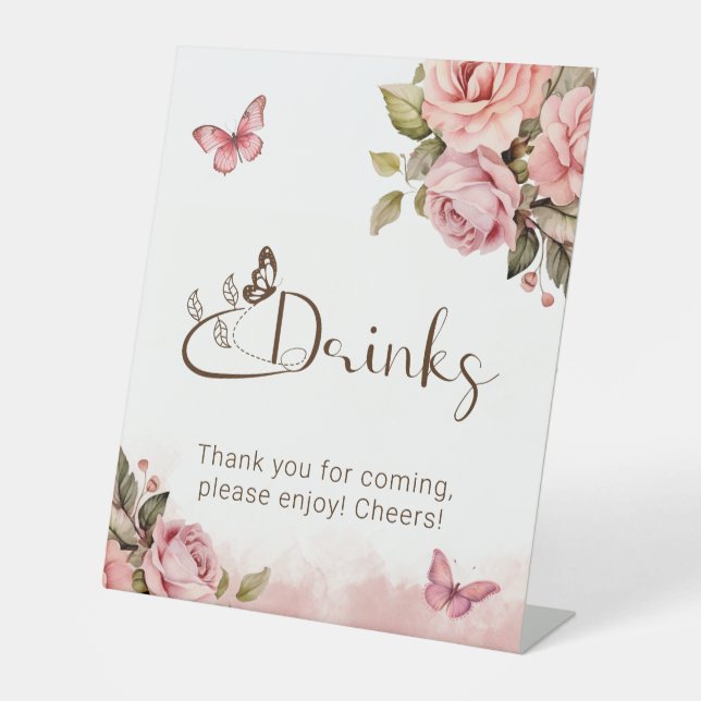 A Little Butterfly Baby Shower Drinks Pedestal Sig Sign (Front)