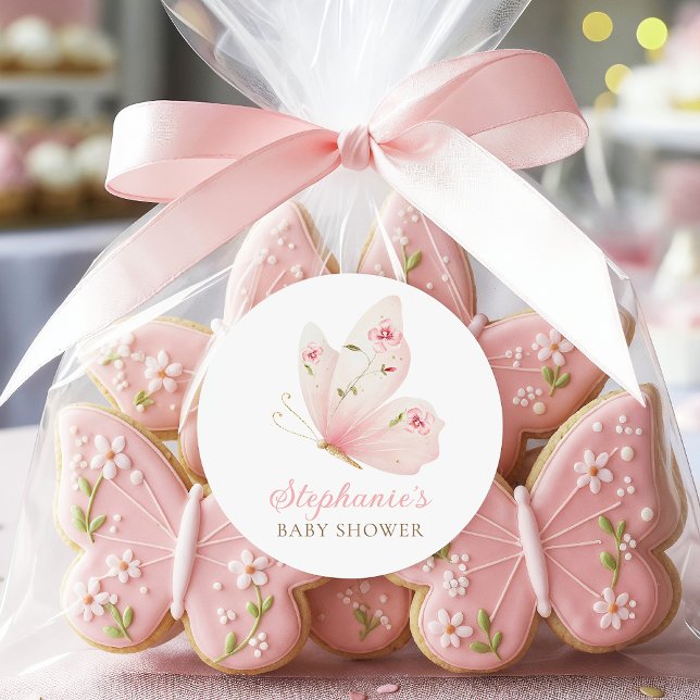 A Little Butterfly Baby Shower Round Stickers (Creator Uploaded)