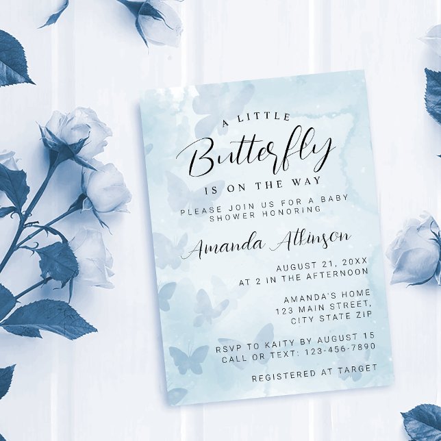 A Little Butterfly Blue Baby Shower Invitation (Creator Uploaded)