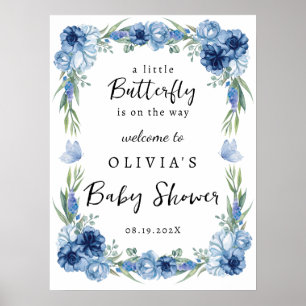 A Little Butterfly Blue Floral Rustic Welcome Sign