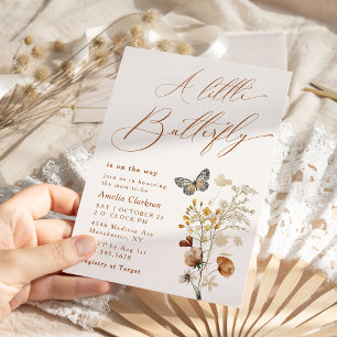 A Little Butterfly Elegant Wildflower Baby Shower Invitation