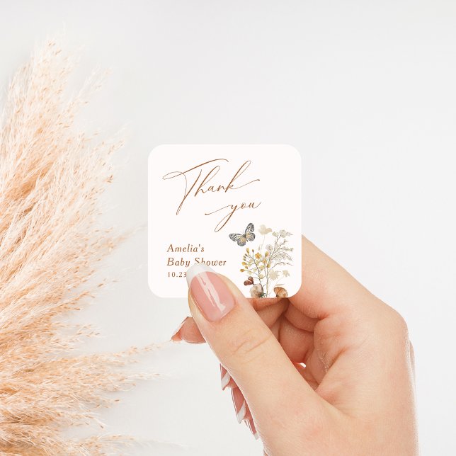 A Little Butterfly Elegant Wildflower Baby Shower Square Sticker (Creator Uploaded)