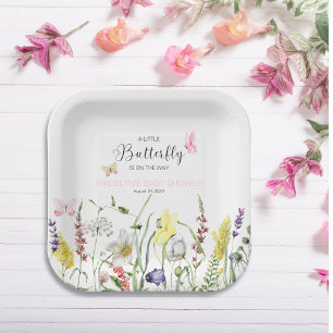 A Little Butterfly Floral Baby Shower Paper Plate