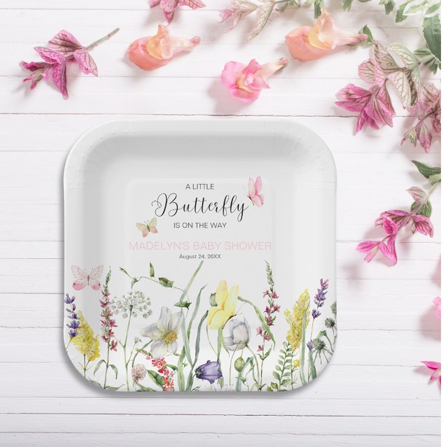 A Little Butterfly Floral Baby Shower Paper Plate (Creator Uploaded)