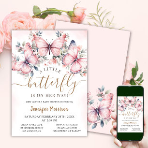 A Little Butterfly Floral Butterfly Baby Shower Invitation