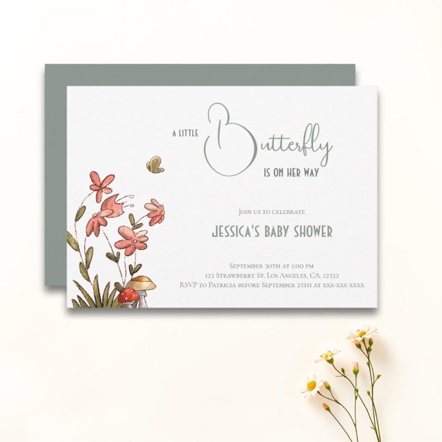 A Little Butterfly Floral Girl Baby Shower Invitation (Creator Uploaded)