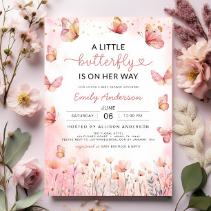 A Little Butterfly Floral Pink Girl Baby Shower Invitation