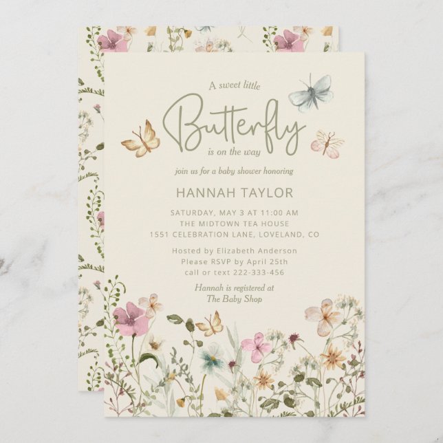 A Little Butterfly Girl Baby Shower Invitation (Front/Back)