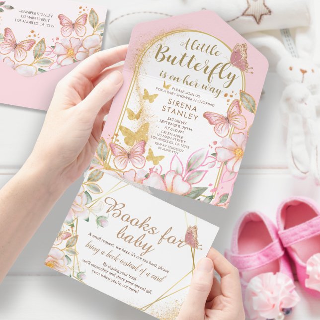 A Little Butterfly | Gold Glitter Pink Baby Shower All In One Invitation (Creator Uploaded)