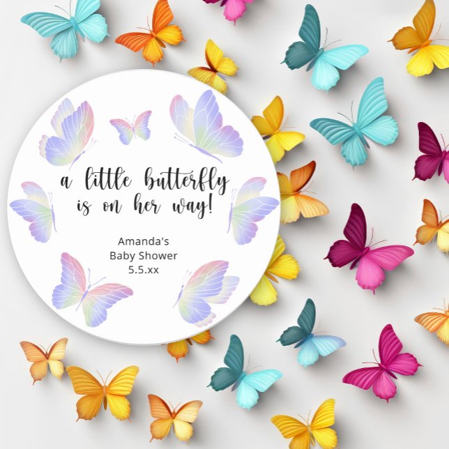 A Little Butterfly is on her way Baby Shower Classic Round Sticker (Creator Uploaded)