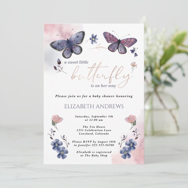 A Little Butterfly Is On Her Way Baby Shower Invitation (Standing Front)