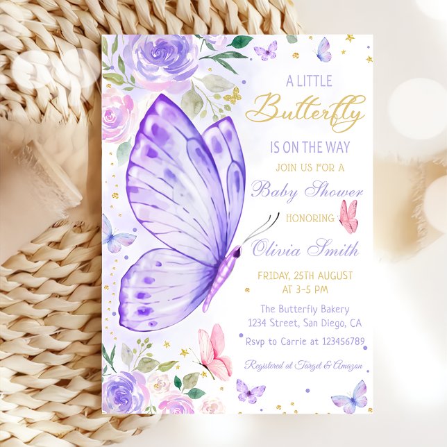 A Little Butterfly Is On Her Way Baby Shower Invitation (Creator Uploaded)