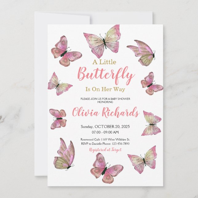 A Little Butterfly Is On Her Way Baby Shower  Invitation (Front)