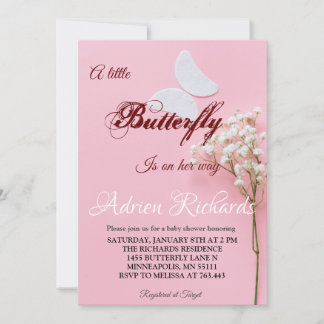 A Little Butterfly Is On Her Way Baby Shower Invitation