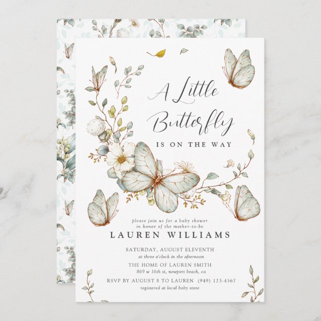 A Little Butterfly Is On Her Way Baby Shower Invitation (Front/Back)
