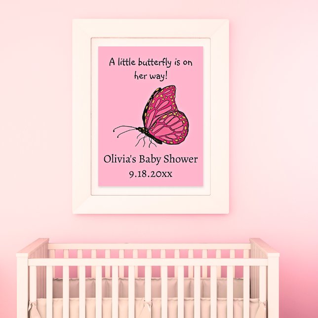 A little butterfly is on her way baby shower pink  poster (Creator Uploaded)