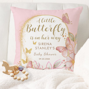 A Little Butterfly Is On Her Way Girl Baby Shower Cushion