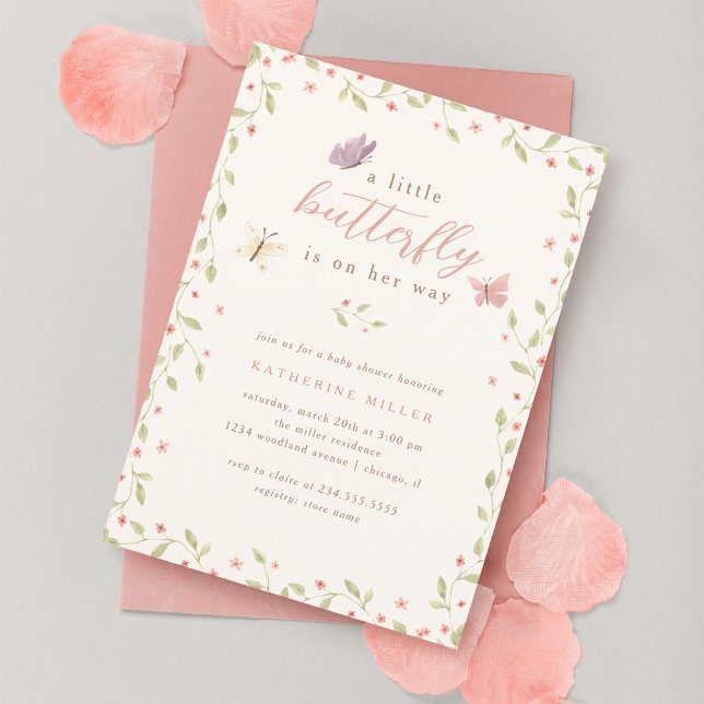 A Little Butterfly Is On Her Way Girl Baby Shower Invitation (Creator Uploaded)