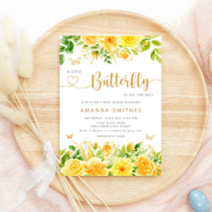 A Little Butterfly Is On Her Way Gold Baby Shower Invitation