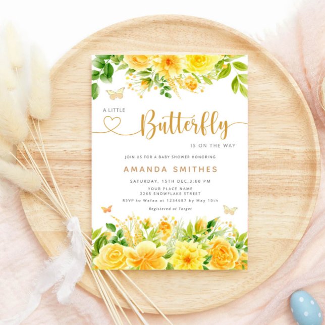 A Little Butterfly Is On Her Way Gold Baby Shower  Invitation (Creator Uploaded)