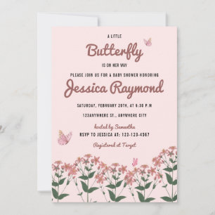 A Little Butterfly Is On Her Way Pink Baby Shower Invitation