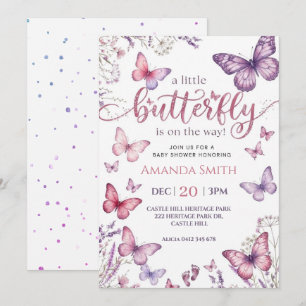 A little butterfly is on its way Girl Baby Shower Invitation