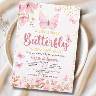 A Little Butterfly is on the Way, Baby Shower Girl Invitation