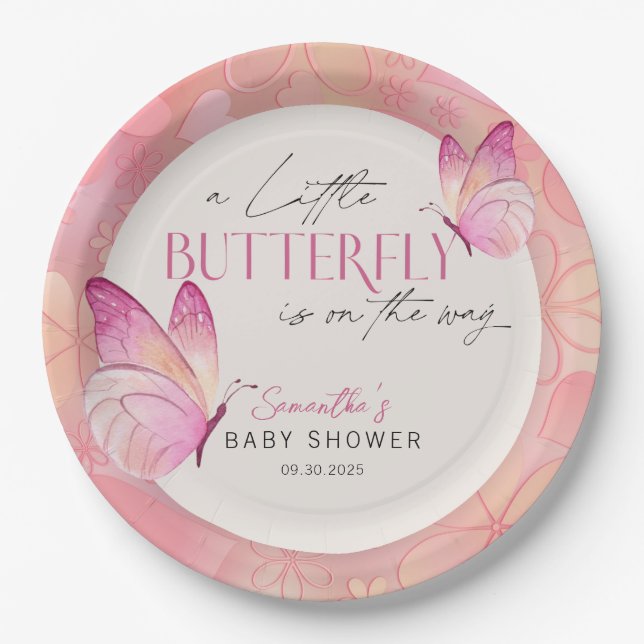 A Little Butterfly is on the Way Baby Shower Paper Plate (Front)