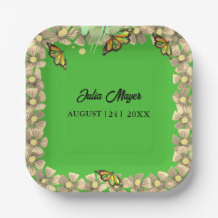 A Little Butterfly Is On The Way Floral Baby Paper Plate