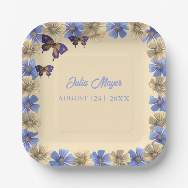 A Little Butterfly Is On The Way Floral Baby  Paper Plate (Front)