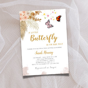 A little butterfly is on way floral baby shower invitation