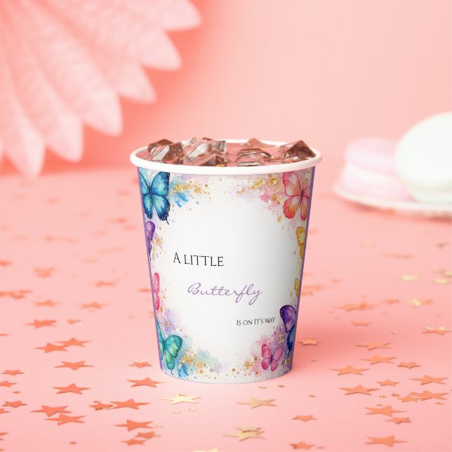 A Little Butterfly On It’s Way Glitter Baby Shower Paper Cups (Insitu)