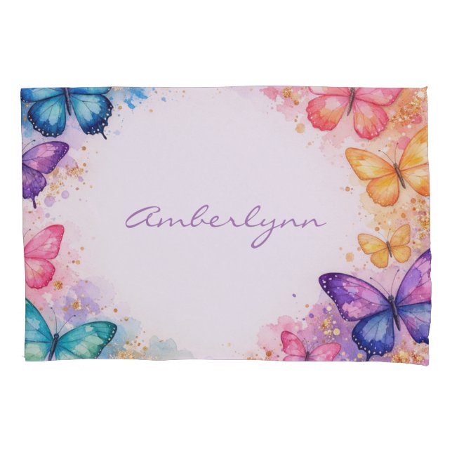 A Little Butterfly On It’s Way Glitter Baby Shower Pillowcase (Front)