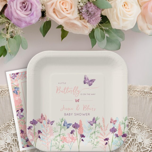 A Little Butterfly on the Way Floral Baby Shower Paper Plate (Creator Uploaded)