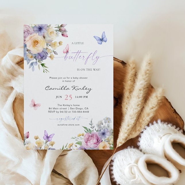 A Little Butterfly Pastel Florals Baby Shower Invitation (Creator Uploaded)