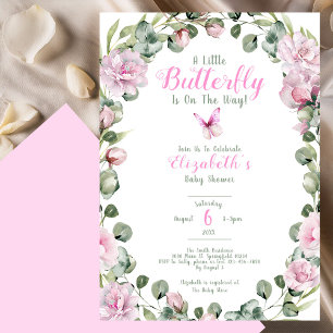A Little Butterfly Pink and Green Baby Shower Invitation