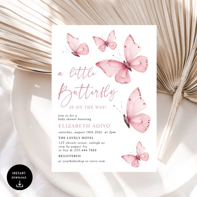 A Little Butterfly Pink Baby Shower Invitation (Creator Uploaded)