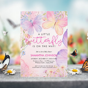 A Little Butterfly Pink Floral Garden baby Shower  Invitation