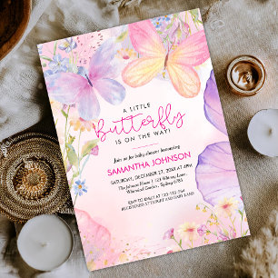A Little Butterfly Pink Floral Garden baby Shower Invitation